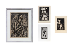 Georges Rouault, French 1871-1958, Reincarnation de Pere Ubu, Series; etching with aquatint on wove, one signed and numbered 152/225 in watercolour and pen