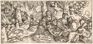 After Hans Schäufelein, 
		German c.1480-c.1540- 
		Lot and his Daughters; 
		woodcut, 17.1x36.7cm (mounted, unframed)