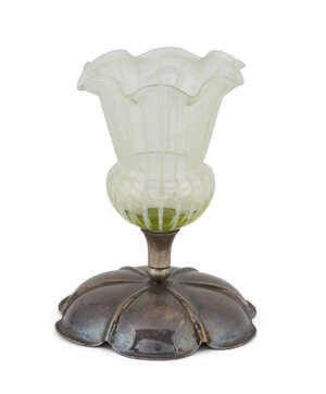 
	
		W.A.S. Benson, an Arts & Crafts silver plated and glass posy vase
		Late 19th Century,...