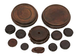
	
		Twelve various Chinese wood stands, 19th - early 20th century, 4.5cm - 16cm
		
