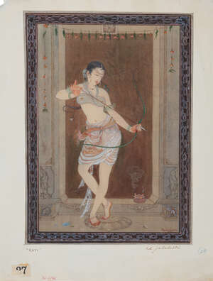 
	
		A Bengal school painting of the Goddess Rati, signed lower right M.D.Jalaluddin and dated...