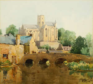 
	
		French School, early 20th century- Lamballe, Brittany; watercolour over pencil, signed...