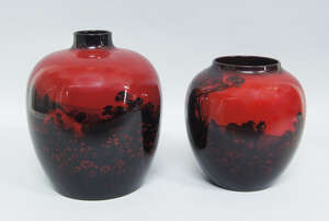 
	
		A large Doulton flame and printed vase, 20th century, decorated with a scene of a country...