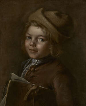 Attributed to Jean-Martial Fredou, 
		French 1711-1795- 
		 
		Portrait of a young boy holding a portfolio; 
		 
		oil on canvas, 46x37.5cm
		 
		 