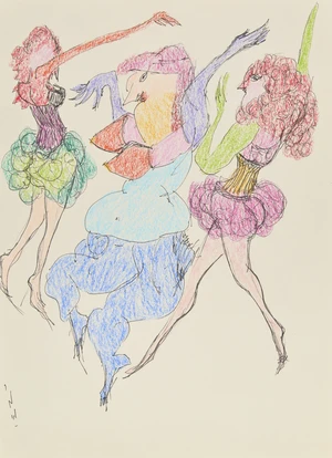 Ardeshir Mohasses (Iranian 1938-2008), 
Untitled, Dancers;
Ink and crayon on paper,
Signed with...