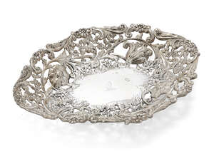 
	
		A pierced Victorian silver dish, London, c.1885, Charles Stuart Harris, of oval form, the...