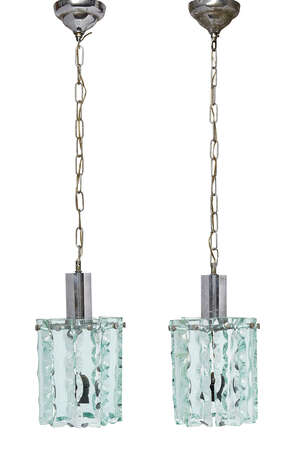 
	
		A pair of pendant lights, c. mid to late 20th century, unsigned, a pair of stylish chrome...