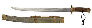 
	
		A Chinese dao, 19th century, the shagreen sheath with gilt metal pierced mounts decorated...