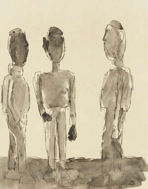 
	
		Josef Herman OBE RA, 
		Polish/British 1911-2000 - 
		 
		Three figures; 
		 
		