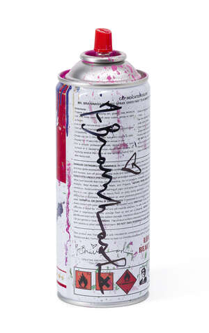 
	
		Mr. Brainwash,
		French b.1966-
		 
		Spray Can (Pink), 2013;
		 
		steel spraypaint can...