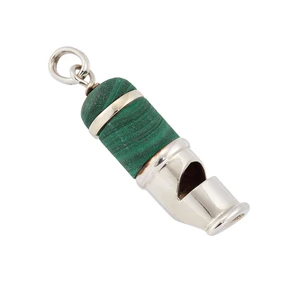 An 18ct white gold malachite whistle, with surmount loop to be worn as a pendant, London import...