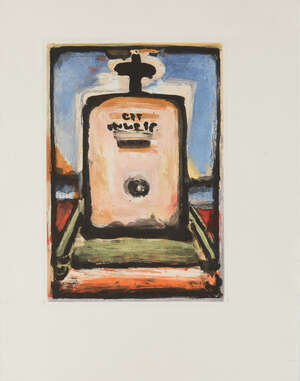 
	
		Georges Rouault, 
		French 1871-1958- 
		Gravestone,1936/8;
		 aquatint in colours on...