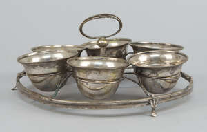 
	
		An Austro-Hungarian silver Seder set, makers mark BF script, Hermannstadt (Nagyszeben)...