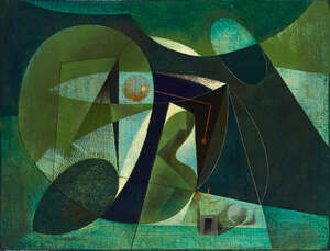 
	
		Clarke Hutton, 
		British 1898-1985- 
		 
		Geometric composition in green, 1978;...