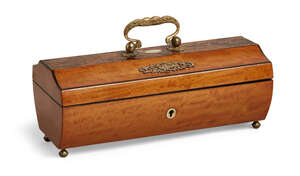 
	
		A French satinwood sarcophagus sewing necessaire, 19th century, the lid with gilt metal...