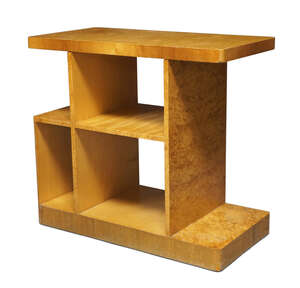 
	
		Designer Unknown, 
		 
		Art Deco low bookcase with offset shelves, circa 1930, 
		