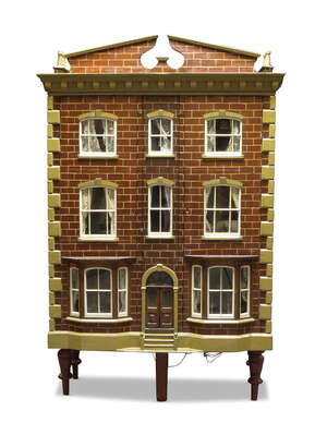 
	
		A six room painted wood dolls house, late 19th/early 20th century, the roof with two...