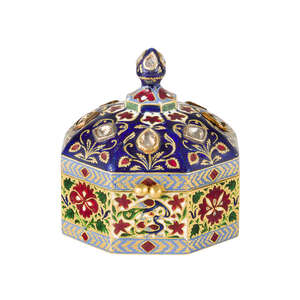 
	
		A diamond-set enamelled gold hexagonal box, Jaipur, Rajasthan,19th century, of octagonal...