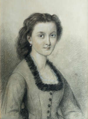 
	
		L Baudu, French, early-mid 19th century- Portrait of a lady, seated half-length turned to...