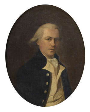 
	
		British School, 
		late 18th century- 
		 
		Portrait a gentleman traditionally held...