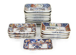 
	
		A set of twenty Japanese Imari porcelain rectangular dishes, early 20th century, 