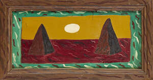 
	
		Bryan Illsley, 
		British b.1937- 
		Two mountains, 1978;
		oil on board, in artists...