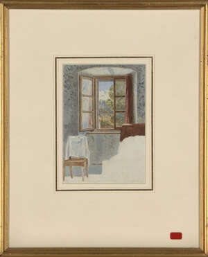 Arthur Glennie RWS, 
		British 1803-1890- 
		 
		View through an open window; 
		 
		watercolour, 15.5x10.7cm: together with one other watercolour by th