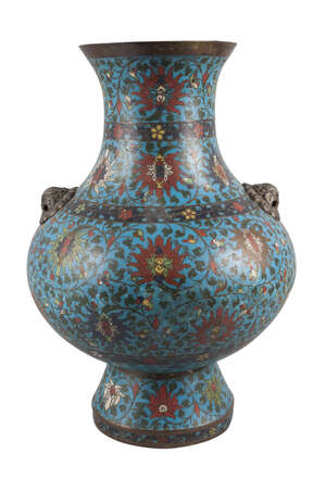 
	
		A large Chinese cloisonné enamel vase, Hu, Ming dynasty, 17th century, the globular body...