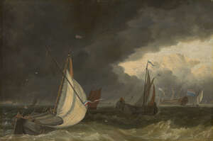 
	
		Nicolaas Riegen, 
		Dutch 1827-1889- 
		 
		Off the Dutch Coast in Stormy Weather;...