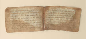 A gold Kufic Qur'an bifolio,  North Africa or Near East, 9th/10th century, Qur'an XLVIII (sura al-fath), v.21-26 and Qur'an XLIX (sura al-hujrat), 
