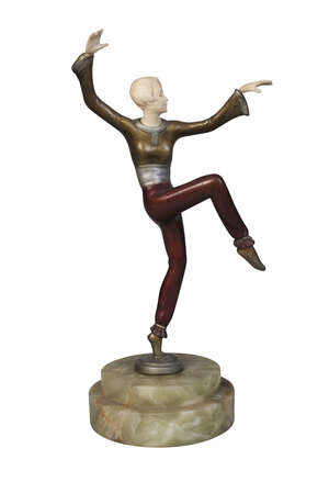 
	
		Josef Lorenzl (1892-1950), a cold-painted bronze and ivory figure
		'Girl in red...