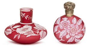 
	
		A Victorian cameo glass perfume flask, in the manner of Thomas Webb or Woodall, late...
