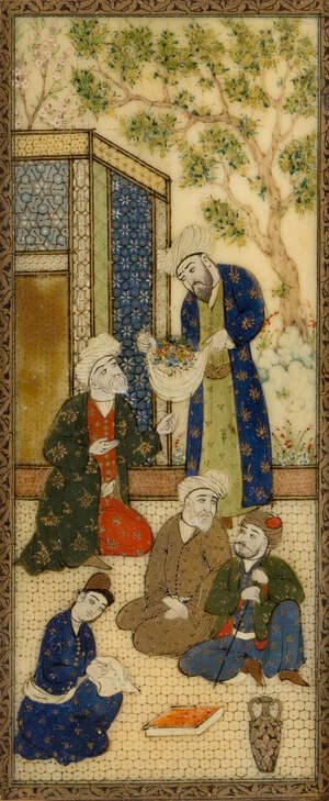 Haj Al Mulk Mussavir (Iranian 1890-1968), a miniature on ivory of a flower seller, gouache on...