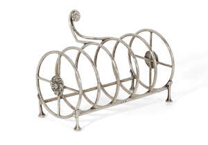 
	
		A.E Jones, a six-bar circular toast rack 
		Mark of Albert Edward Jones, Birmingham,...