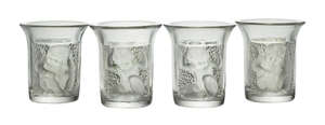 
	
		René Lalique (1860-1945), a set of four clear and frosted glass liqueur goblets
		