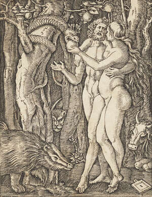 Marcantonio Raimondi, 
		Italian 1480-1527- 
		 
		The Fall of Man [Bartsch 585], & Christ Washing St Peter's Feet [Bartsch 593], from the suite Small 