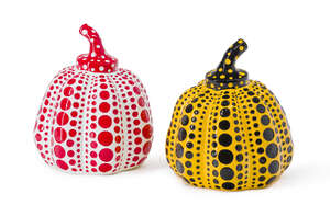 
	
		Yayoi Kusama,
		Japanese b.1929-
		 
		Pumpkin, 2016;
		 
		two painted cast resin in...