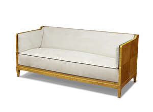 A Swedish Art Deco Biedermeier Style maple Settee with suede upholstery
c.1930
Veneered back and...