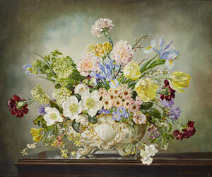 
	
		Cecil Kennedy, 
		British 1905-1997 - 
		 
		Still life with irises; 
		 
		oil on...