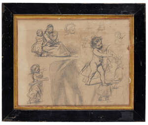 
	
		British School, 
		early 19th century-
		 
		Studies of a mother and child and of a...