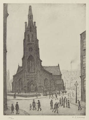 
	
		Laurence Stephen Lowry RBA RA,
		British 1887-1976-
		 
		St. Simon's Church;
		 
		