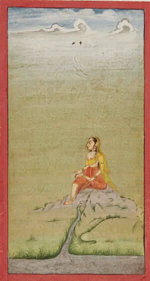 
	
		A lady by a stream, Bikaner, circa 1740,
		gouache on paper heightened with gilt, the...