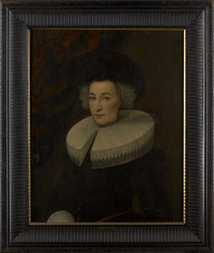 Dutch School, 
		early 17th century- 
		Portrait of Maria Catharina Schoner (1607-1630), half-length, wearing a black gown with stiff lace collar and gold wa