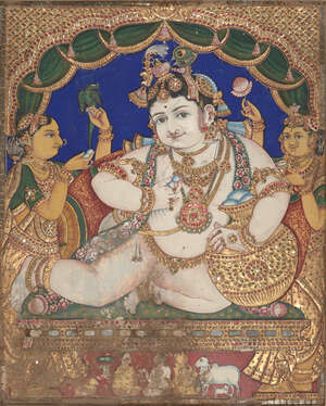 
	
		An icon of the child Krishna, Tanjore, South India, late 19th-early 20th century, opaque...
