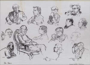 
	
		Nicholas Garland, 
		British b.1935- 
		 
		Leader Writers Conference; 
		 
		ink on...