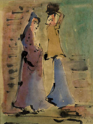 
	
		Elisabeth Collins,  
		British 1904-2000 - 
		 
		Two Eastern Figures, 1945; 
		 
		ink...