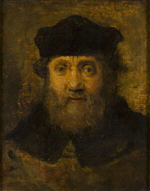 Circle of Pieter Hermansz Verelst, 
		Dutch c.1618-c.1678- 
		 
		A bearded old Man, head and shoulders; 
		 
		oil on panel, 19x14.5cm 
		 
		Proven