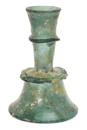 
	
		A green glass candlestick, Iran, 15th century, 14.8cm. high

	

