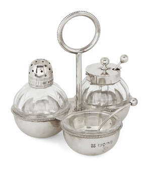 
	
		Attributed to Dr. Christopher Dresser (1834-1904), a  Hukin and Heath silver and glass...