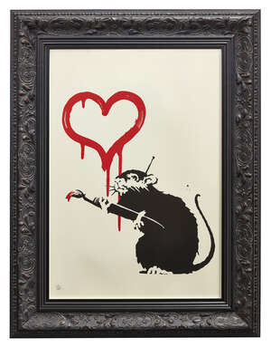 
	
		Banksy,
		British b.1974-
		 
		Love Rat, 2004;
		 
		screenprint in colours on wove,...